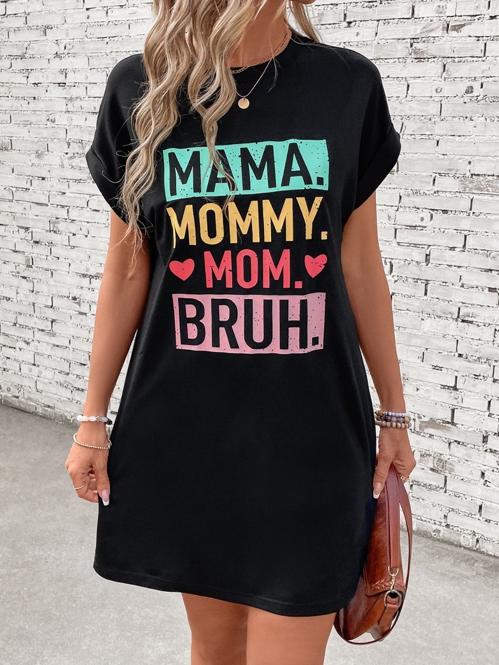 Mom Letter Graphic Short Sleeve Mini Tee Dress - Picture 4 of 8